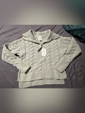 Hippie Rose Sage Green Cable-Knit Cowl Sweater